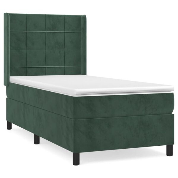 vidaXL Cama box spring con colch&oacute;n terciopelo verde oscuro 90x200 cm