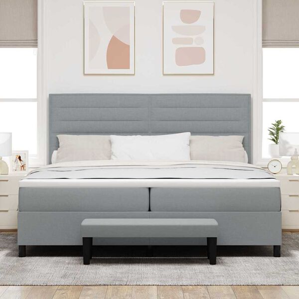 vidaXL Cama tipo Box Spring con colch&oacute;n Gris Claro 200 x 200 cm tela