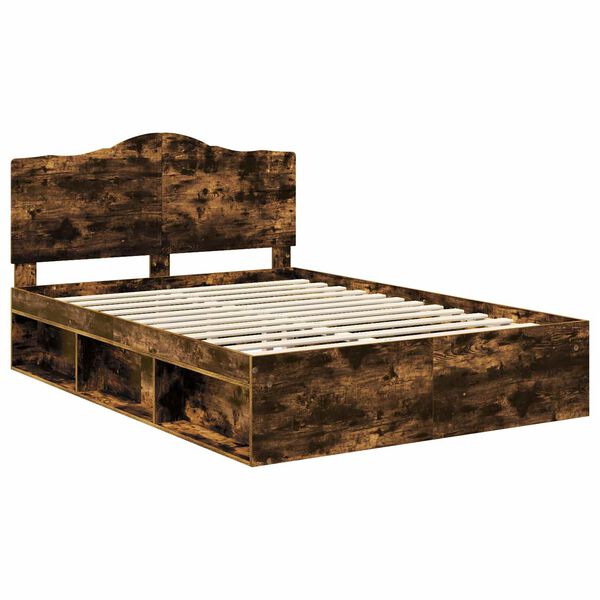 vidaXL Estructura de cama con cabecera Roble ahumado 140 x 190 cm