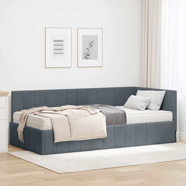vidaXL Estructura de Cama Esquina con Colchón 2 pcs Gris Terciopelo