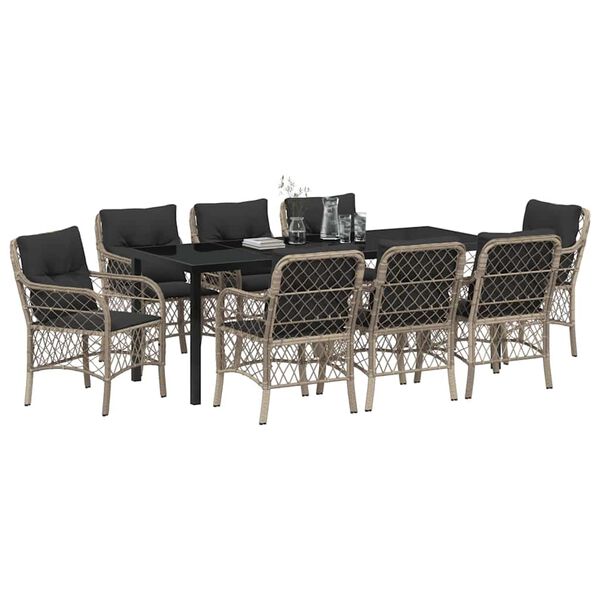 vidaXL Conjunto de Comedor de Jard&iacute;n 9 pcs Gris Claro rat&aacute;n sint&eacute;tico