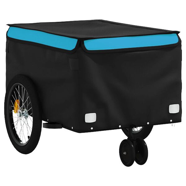 vidaXL Remolque para bicicleta hierro negro y azul 30 kg