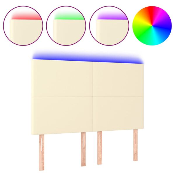 vidaXL Cabecero con luces LED cuero sint&eacute;tico crema 144x5x118/128 cm
