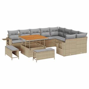 vidaXL Conjunto de sof&aacute;s de jard&iacute;n 12 pcs Beige rat&aacute;n sint&eacute;tico