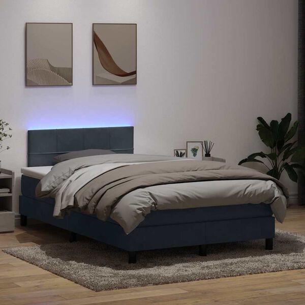 vidaXL Cama box spring con colch&oacute;n y LED terciopelo gris oscuro 120x220 cm