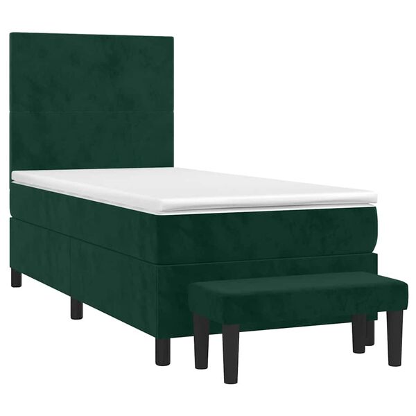 vidaXL Cama box spring con colch&oacute;n terciopelo verde oscuro 90x200 cm