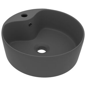 vidaXL Lavabo lujoso con rebosadero cer&aacute;mica gris oscuro mate 36x13 cm