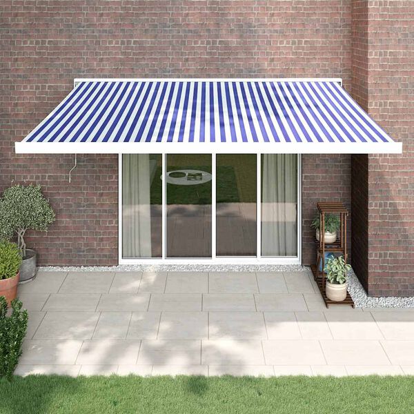 vidaXL Toldo retr&aacute;ctil aluminio y tela azul y blanco 4x3 m