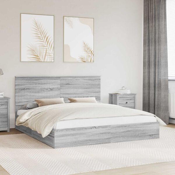 vidaXL Cama con almacenamiento con cabecera Gris Sonoma 180 x 200 cm