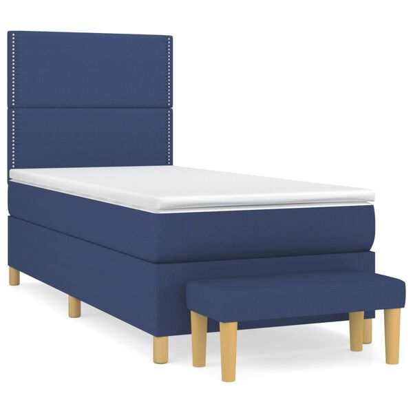 vidaXL Cama box spring con colch&oacute;n tela azul 100x200 cm