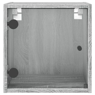 vidaXL Mesita de noche con puerta de vidrio gris Sonoma 35x37x35 cm