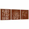 vidaXL Adorno pared jard&iacute;n 3 uds acero corten dise&ntilde;o hierba 55x55 cm