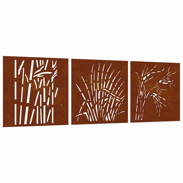 vidaXL Adorno pared jard&iacute;n 3 uds acero corten dise&ntilde;o hierba 55x55 cm