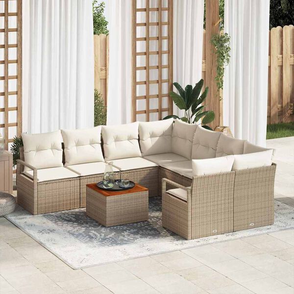 vidaXL Conjunto de sof&aacute;s de jard&iacute;n 9 pcs Beige rat&aacute;n sint&eacute;tico