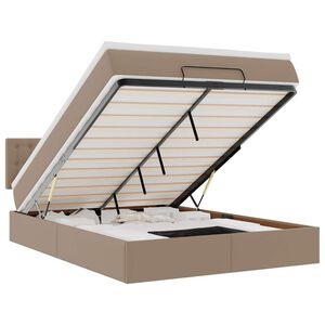 vidaXL Cama otomana colch&oacute;n y LED cuero sint&eacute;tico capuchino 140x190cm