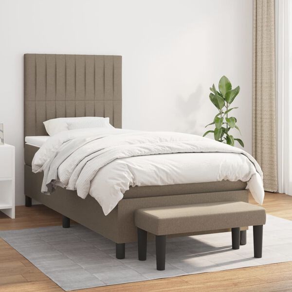 vidaXL Cama box spring con colch&oacute;n tela gris taupe 100x200 cm