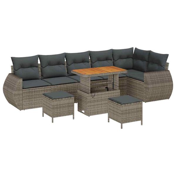 vidaXL Conjunto de sof&aacute; de jard&iacute;n 9 pcs Gris Rattan de Poli&eacute;ster