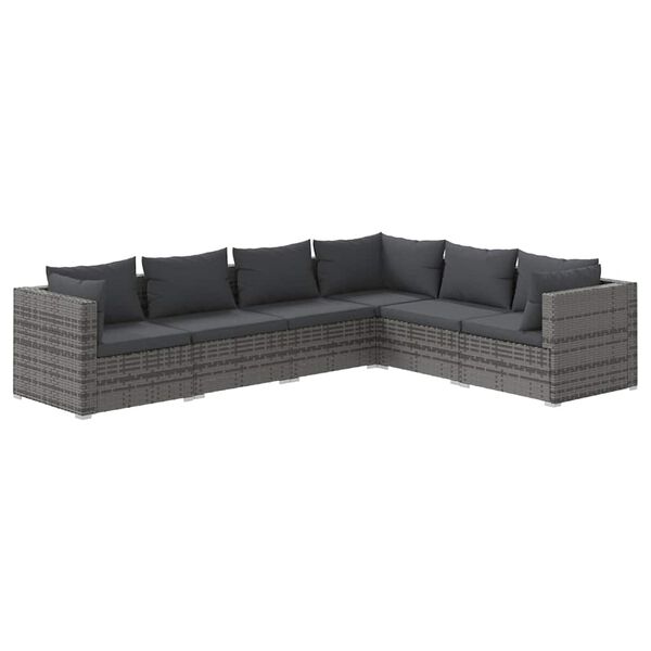 vidaXL Set de muebles de jardín 6 pzas y cojines ratán sintético gris