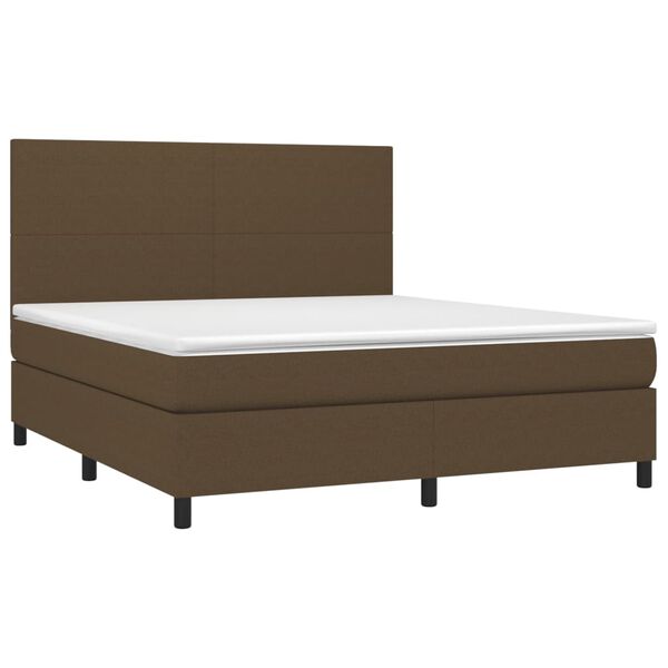 vidaXL Cama box spring colch&oacute;n luces LED tela marr&oacute;n oscuro 180x200cm