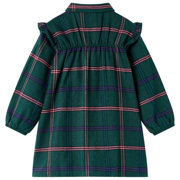 Vestido infantil de manga larga y volantes verde oscuro 104