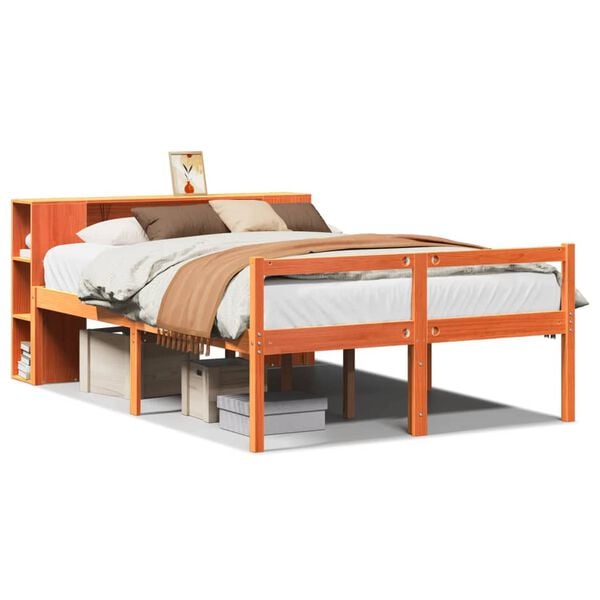 vidaXL Cama con estanter&iacute;a sin colch&oacute;n madera maciza marr&oacute;n 140x200cm