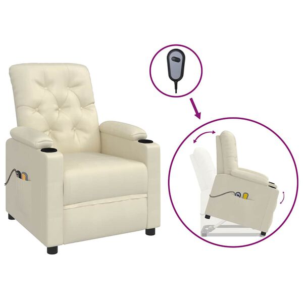 vidaXL Sill&oacute;n de masaje elevable cuero sint&eacute;tico crema