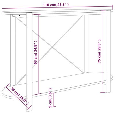 vidaXL Mesa consola de madera contrachapada negro 110x38x75 cm