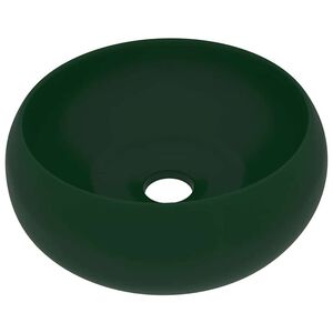 vidaXL Lavabo de lujo redondo cer&aacute;mica verde oscuro mate 40x15 cm