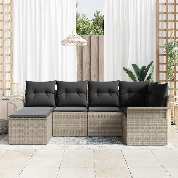 vidaXL Conjunto de sof&aacute; de jard&iacute;n 6 pcs Gris Claro rat&aacute;n sint&eacute;tico