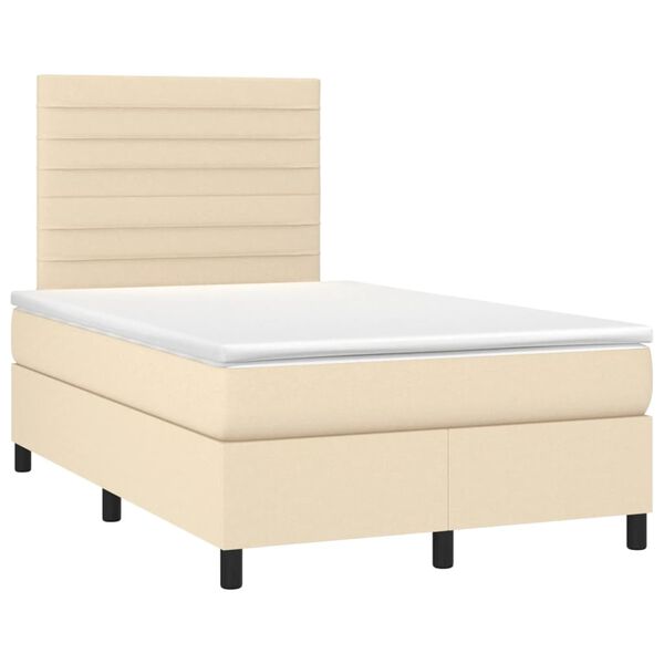 vidaXL Cama box spring con colch&oacute;n y luces LED tela crema 120x190 cm