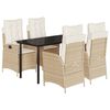 vidaXL Set comedor de jard&iacute;n 5 pzas con cojines rat&aacute;n sint&eacute;tico beige