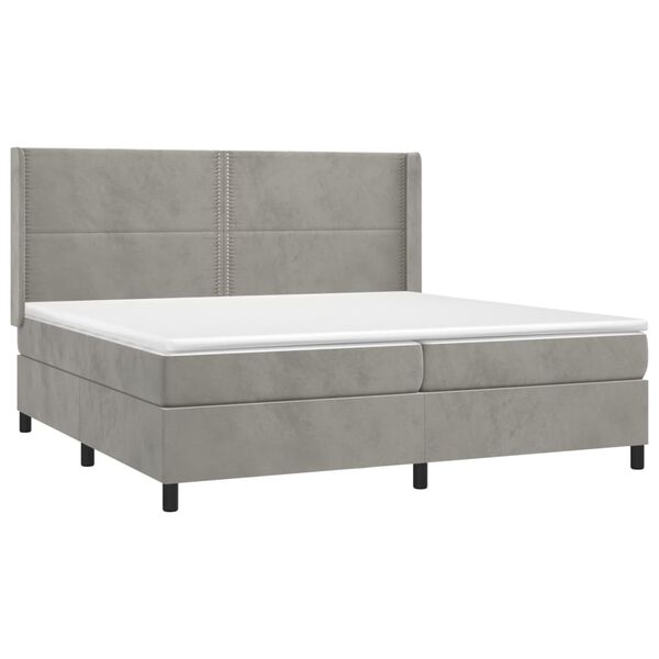 vidaXL Cama box spring con colch&oacute;n terciopelo gris claro 200x200 cm