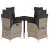 vidaXL Set comedor de jard&iacute;n 5 piezas con cojines rat&aacute;n sint&eacute;tico gris