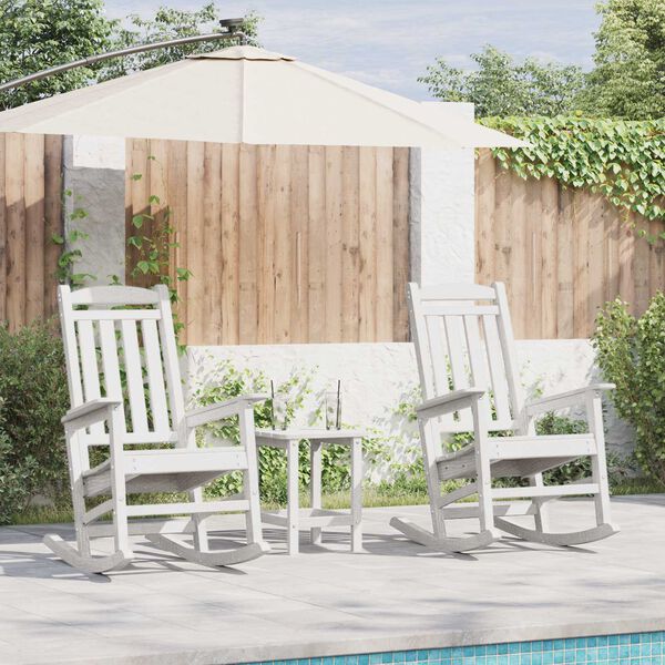 vidaXL Silla mecedora de jardín 3 pcs Blanco 38 x 38 x 46cm Plástico