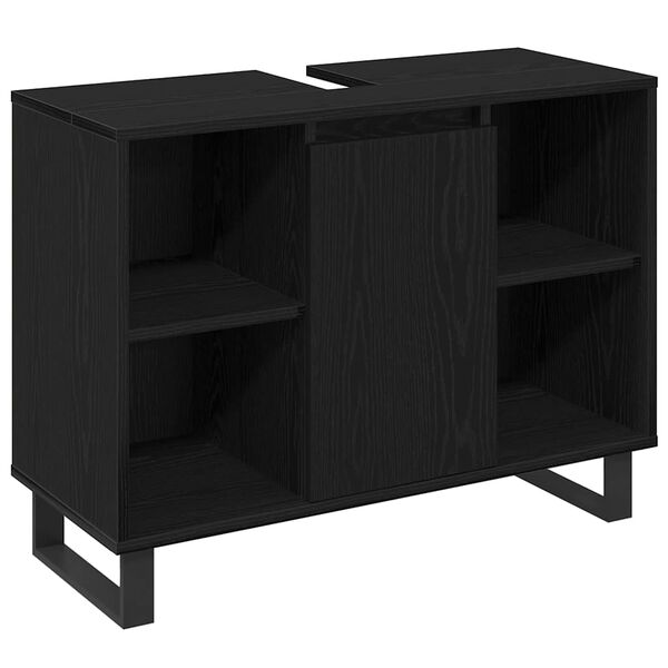 vidaXL Juego de muebles de ba&ntilde;o 3 pcs Negro Madera contrachapada