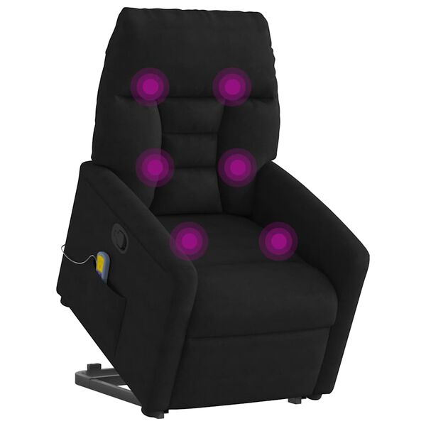vidaXL Sillón reclinable de masaje elevable tela de microfibra negro