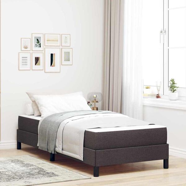 vidaXL Cama tipo Box Spring con colch&oacute;n Marr&oacute;n Oscuro 90 x 190 cm tela