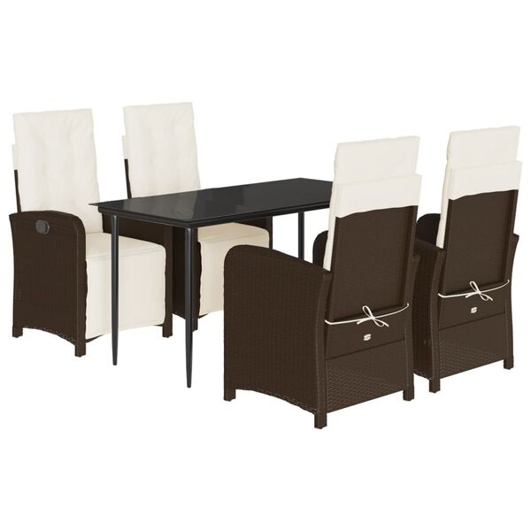 vidaXL Set comedor de jard&iacute;n 5 piezas y cojines rat&aacute;n sint&eacute;tico marr&oacute;n