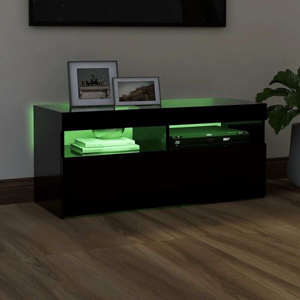 vidaXL Mueble de TV con luces LED negro 90x35x40 cm