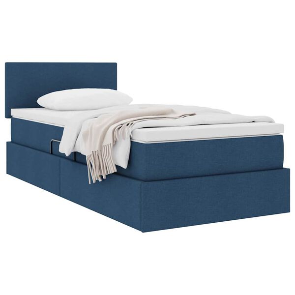 vidaXL Cama con almacenamiento y colch&oacute;n con colch&oacute;n Azul 90 x 190 cm