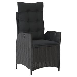 vidaXL Sill&oacute;n reclinable de jard&iacute;n con cojines rat&aacute;n sint&eacute;tico negro