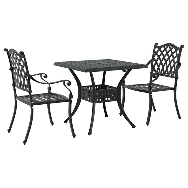 vidaXL Conjunto de mesa de jard&iacute;n 3 pcs Negro Aluminio fundido