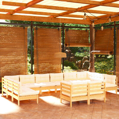 vidaXL Muebles de jardín 12 piezas y cojines madera maciza de pino