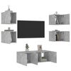 vidaXL Muebles TV pared con LED 6 pzas madera ingenier&iacute;a gris hormig&oacute;n