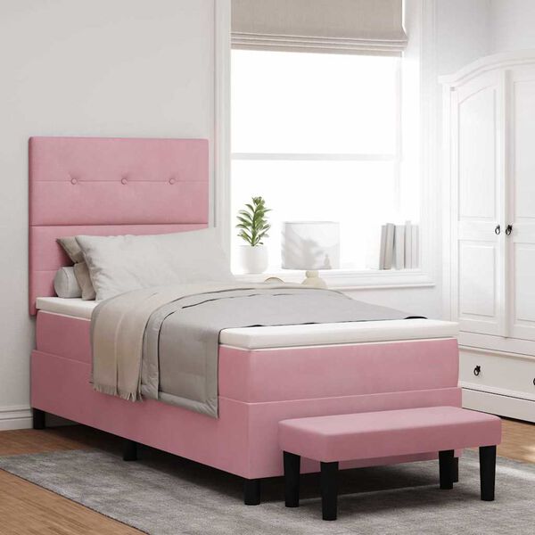 vidaXL Cama tipo Box Spring con colch&oacute;n Rosa 80 x 200 cm Terciopelo