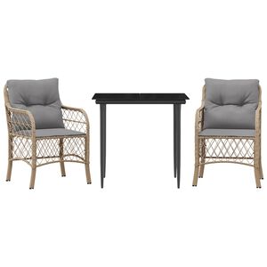 vidaXL Sillas y mesita de jard&iacute;n 3 piezas rat&aacute;n sint&eacute;tico coj&iacute;n beige