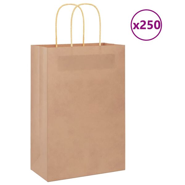 vidaXL Bolsas de papel con asas 250 uds marr&oacute;n 21x11x31 cm
