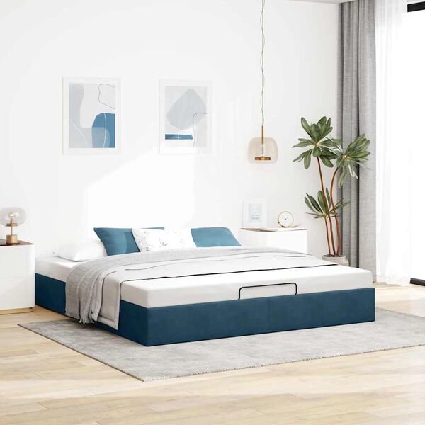 vidaXL Estructura de cama otomana sin colch&oacute;n azul oscuro 200x200 cm