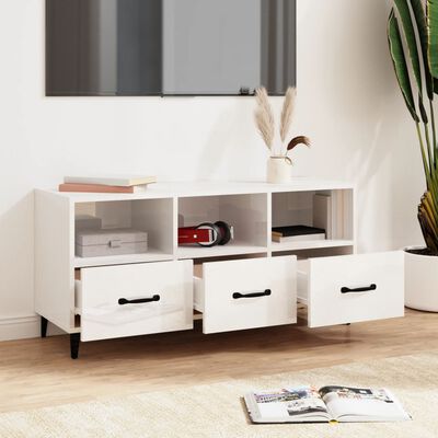vidaXL Mueble de TV madera contrachapada blanco brillo 102x35x50 cm