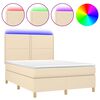 vidaXL Cama box spring colch&oacute;n y luces LED tela crema 140x190 cm